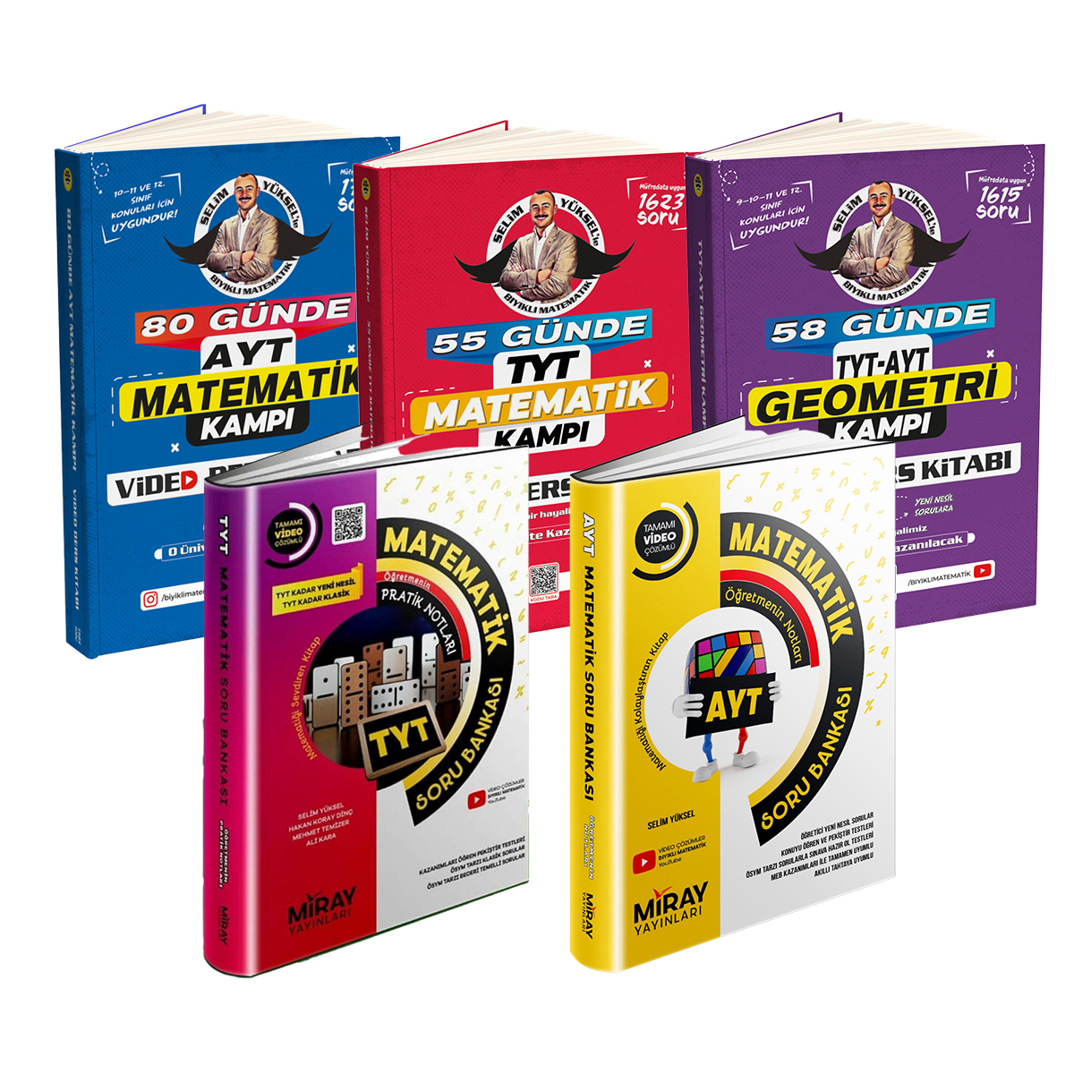 5li Bıyıklı Matematik  TYT-AYT-GEO  Video Ders Kitapları ve Miray Tyt -Ayt Matematik Soru Bank