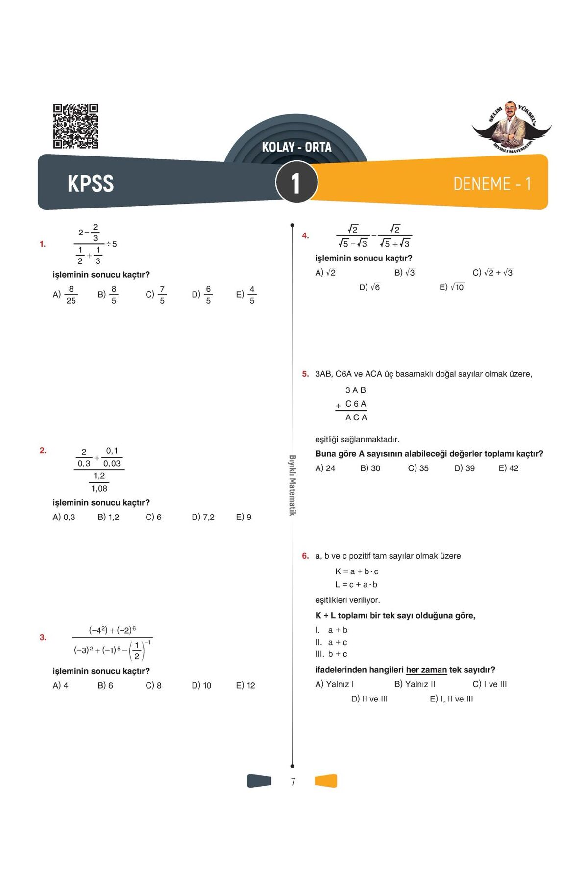 KPSS Matematik 20x30 Deneme Sınavı -
