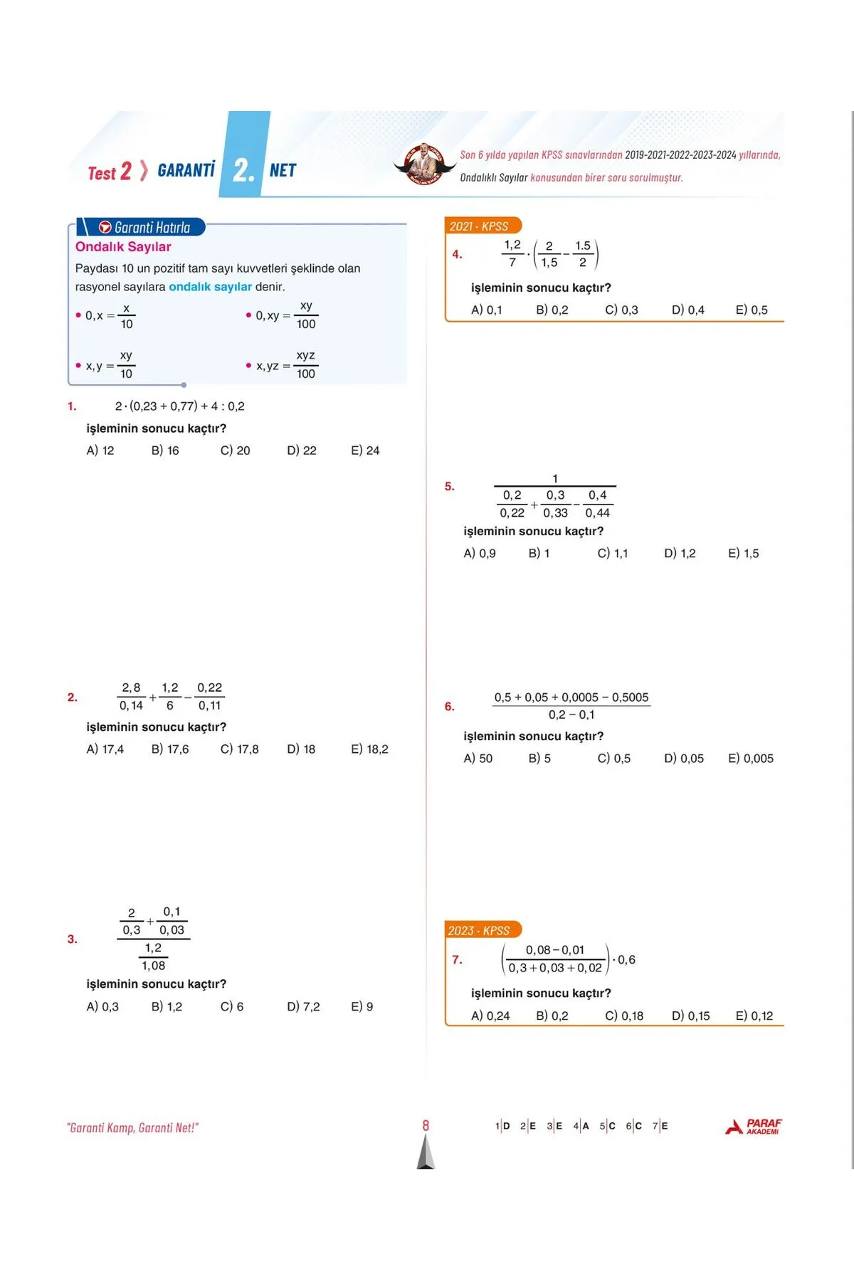 Paraf Akademi Kpss-ags 30 Net Matematik Geometri Soru Bankası