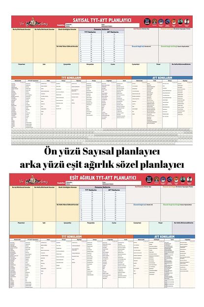 TYT-AYT PLANLAYICI DUVAR POSTERİ 80x54 ebatında