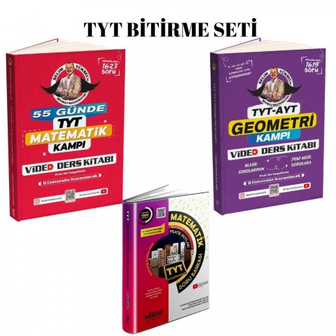 3 Lü TYT Seti  Bıyıklı Matematik 55 Günde TYT- 58 Günde Geometri Video Ders Kitapları ve Miray TYT Matematik  Soru Bankası
