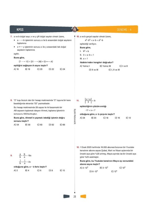 KPSS Matematik 20x30 Deneme Sınavı -